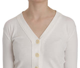 Elegant Blanc White V-Neck Croted Cardigan Blouse