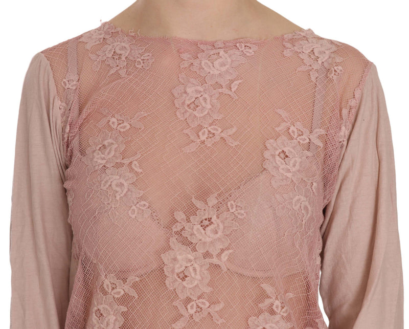 Blouse de cou de bateau en dentelle rose élégante