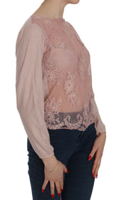 Blouse de cou de bateau en dentelle rose élégante