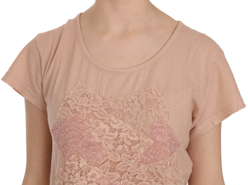 Elegante blusa de cuello redondo de encaje crema