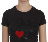 Black Hearts Print Crew Neck Bluse