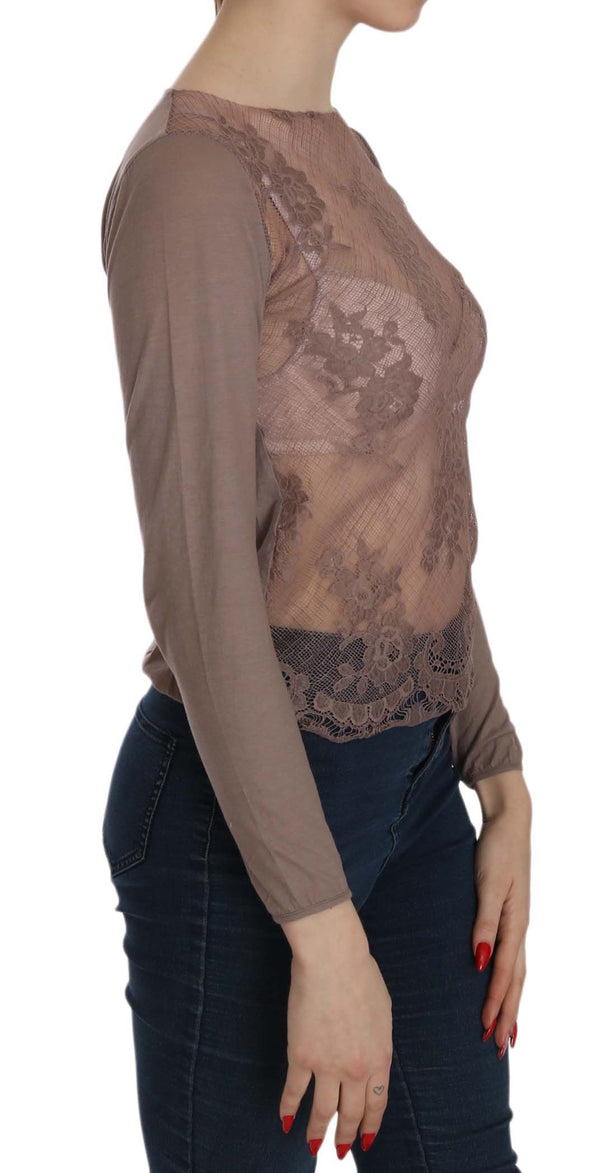 Blusa de encaje de algodón de cuello en bote