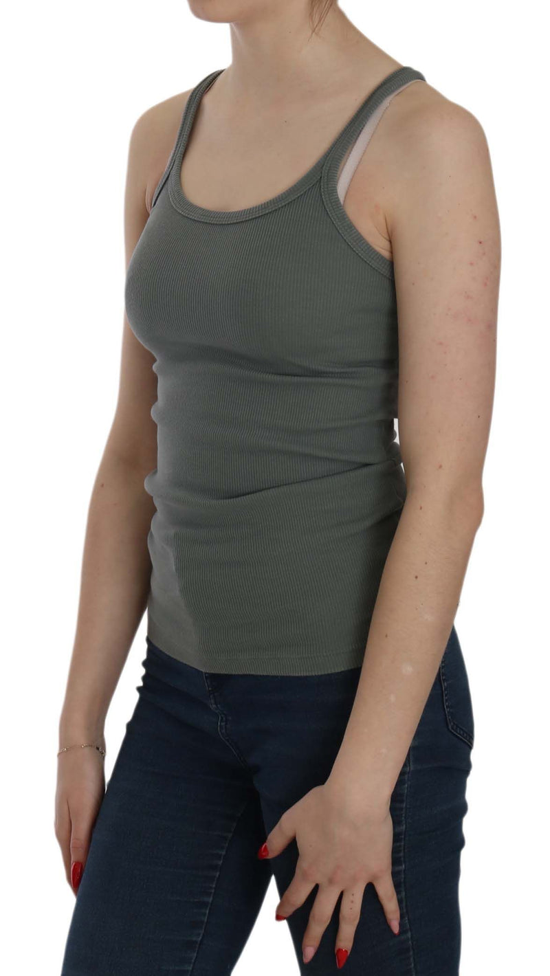 Elegante blusa de algodón verde sin mangas de cuello redondo