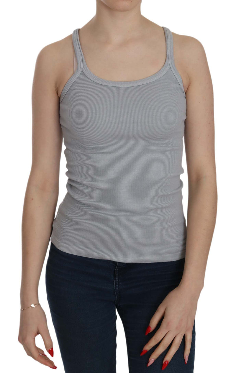 Elegante blusa sin mangas de algodón gris claro