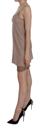 Beige A-Line Spaghetti-Gurt Mini-Kleid