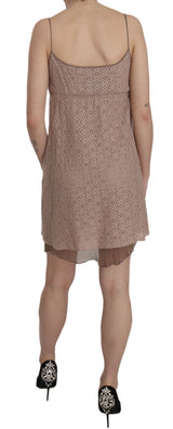 Beige A-Line Spaghetti-Gurt Mini-Kleid