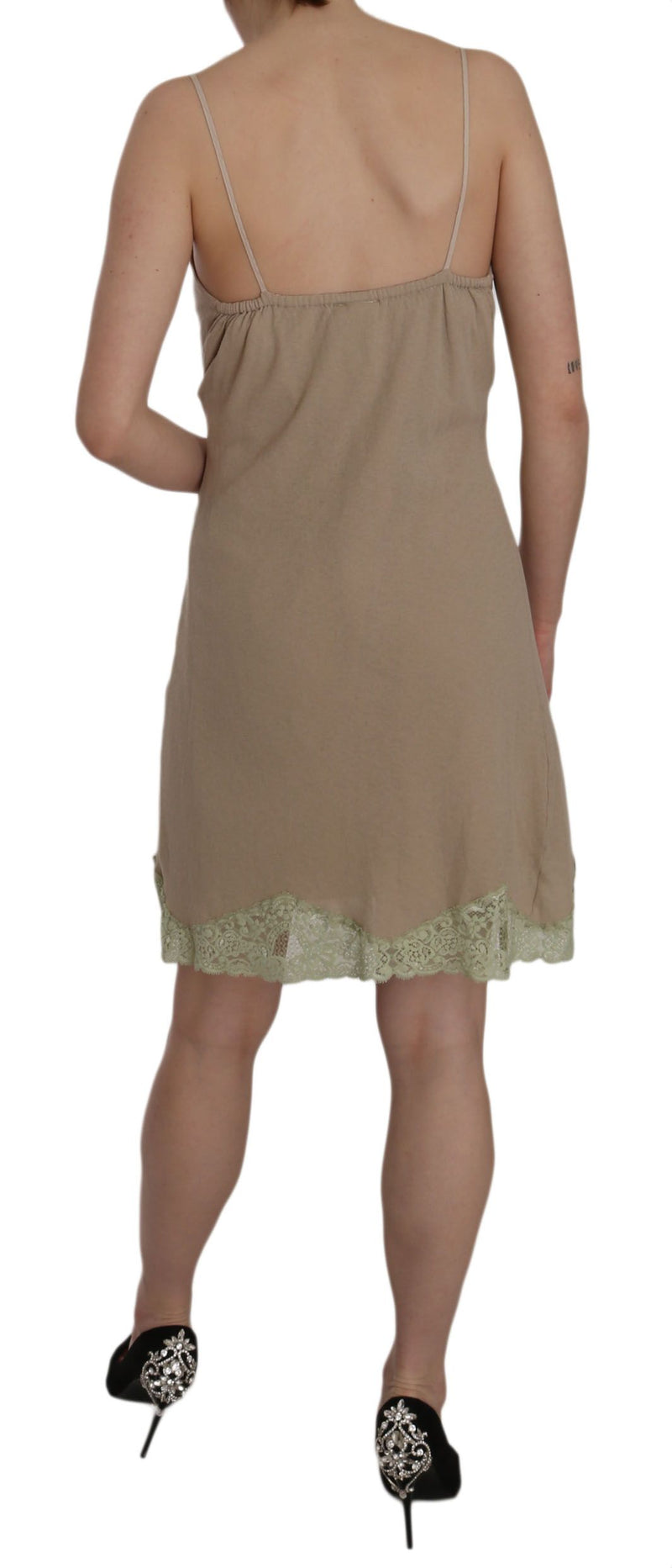 Elegante mini abito spaghetti in pizzo beige