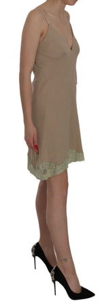 Elegante mini abito spaghetti in pizzo beige