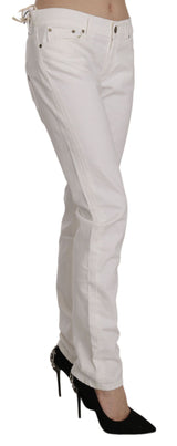 Pantalones de mezcla de algodón flaco blanco elegante