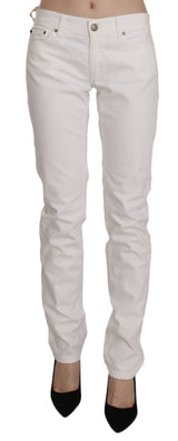 Pantalones de mezcla de algodón flaco blanco elegante