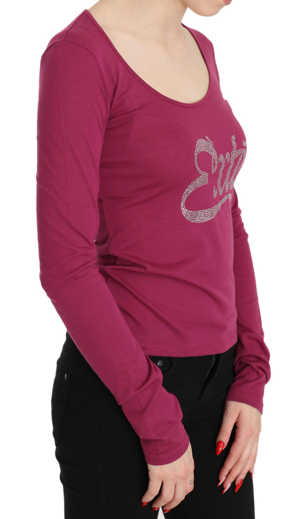 Top a manica lunghe elegante in cristallo rosa