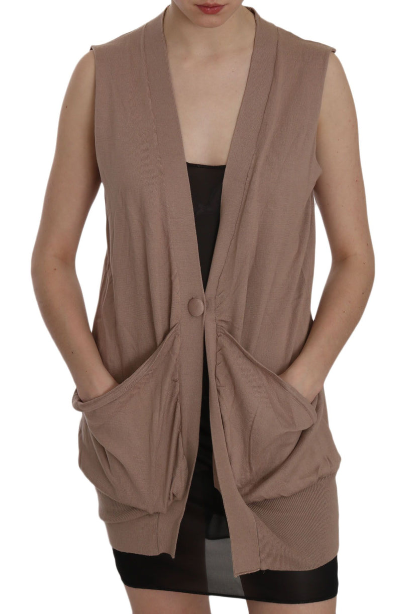 Giurre cardigan in cotone senza maniche chic - marrone elegante