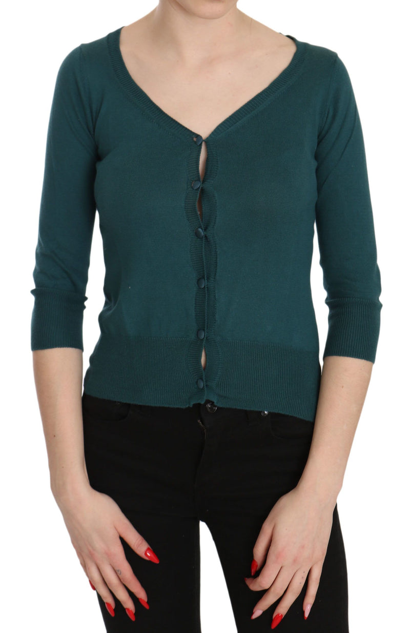 Top cardigan in cotone verde blu chic