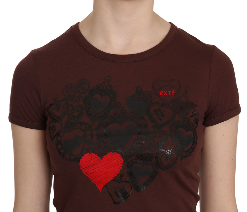 Chic Brown Heart Print Crew Nou