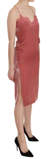 Pink Lace Silk-Blend Midi Dress with Side Slit