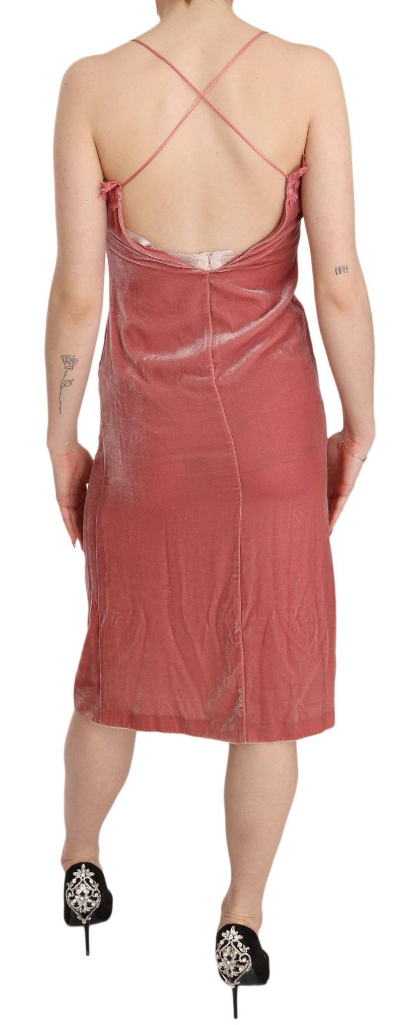 Pink Spitzenseide-Midi-Kleid mit Seitenschlitz