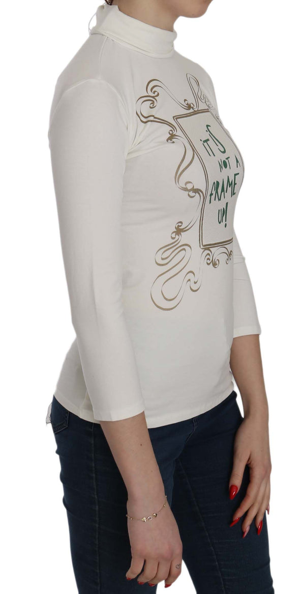 Blusa de cuello de tortuga estampada blanca elegante