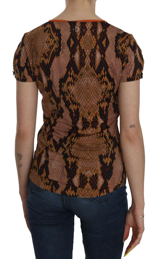 Blusa seducente della pelle di serpente marrone