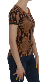 Blusa seducente della pelle di serpente marrone