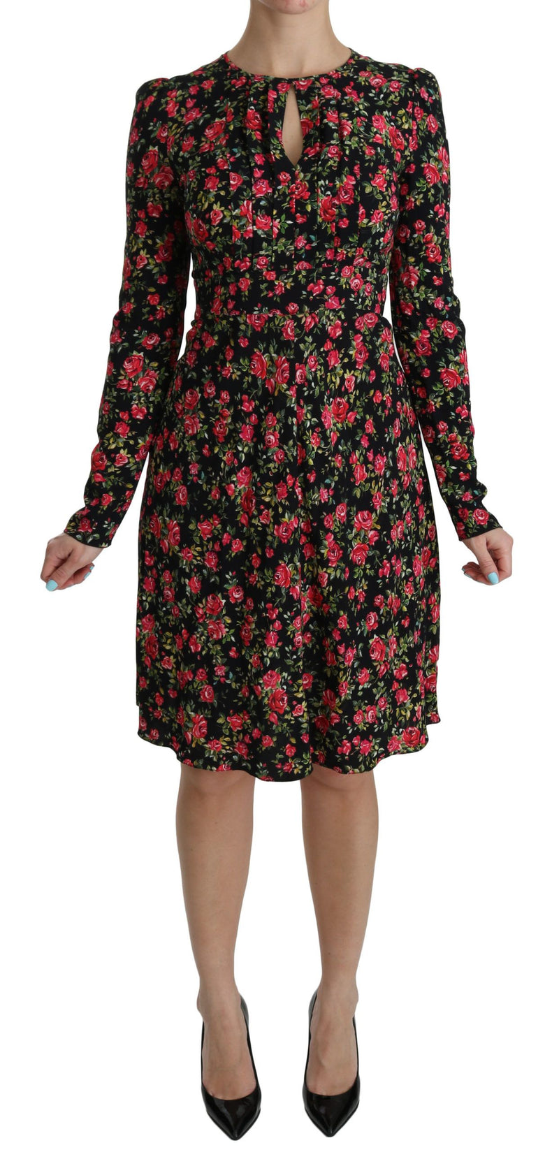 Florale A-Line-Viskose-Knie-Länge-Kleid