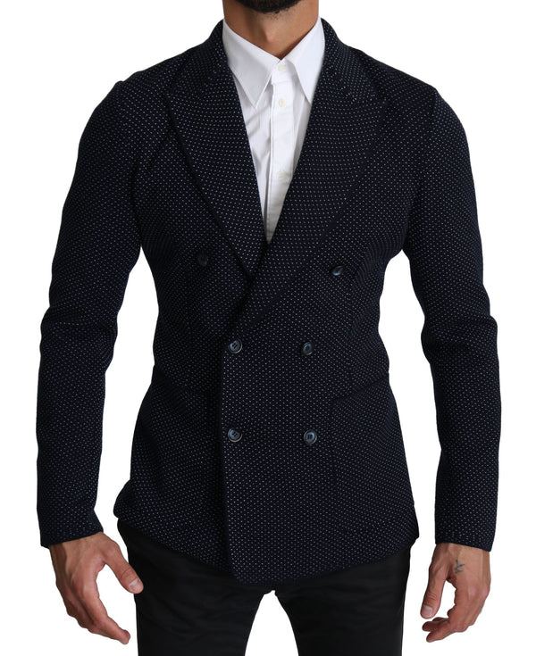 Elegante blazer sottile tratteggiato blu scuro