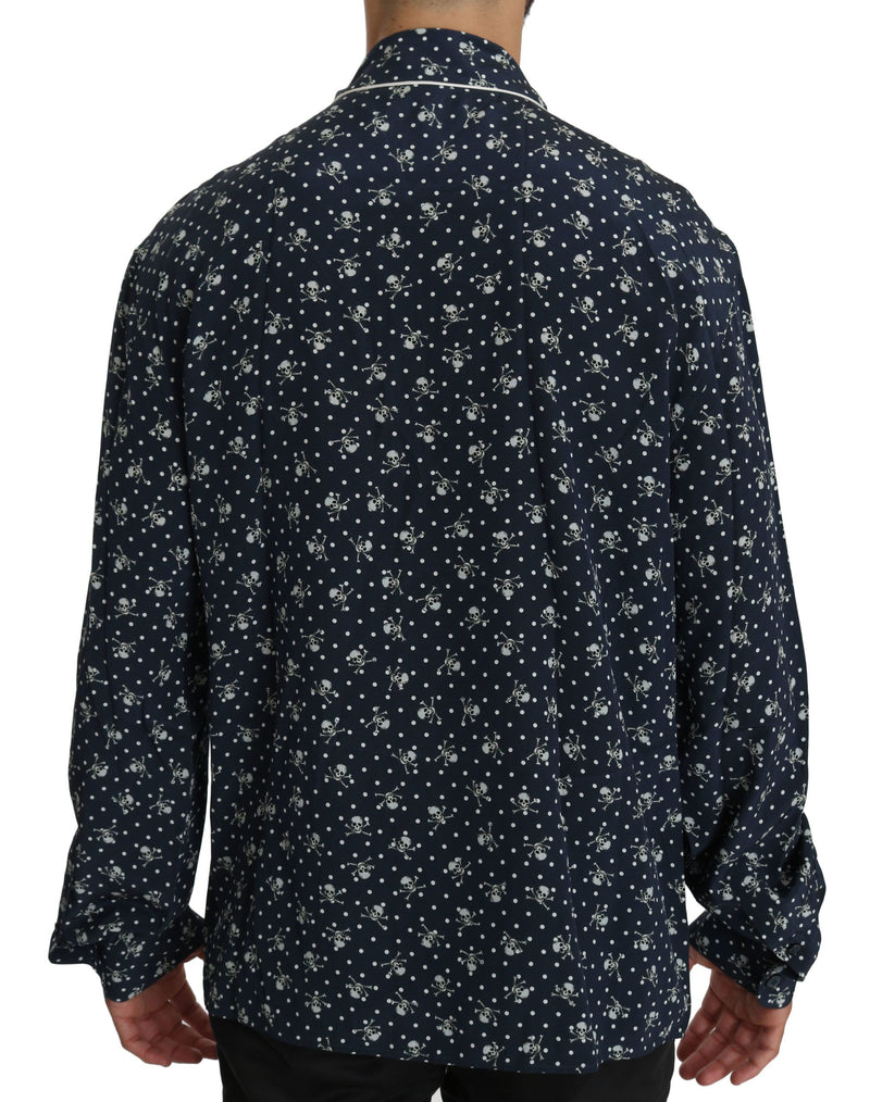 Seidene Eleganz: Blue Skull Print Lounge Shirt