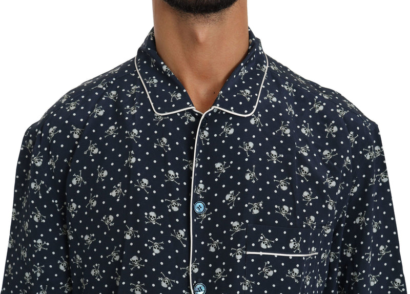 Seidene Eleganz: Blue Skull Print Lounge Shirt