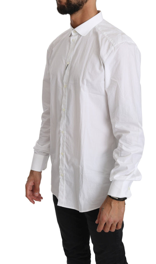 Elegante camicia in fitta in oro in cotone bianco