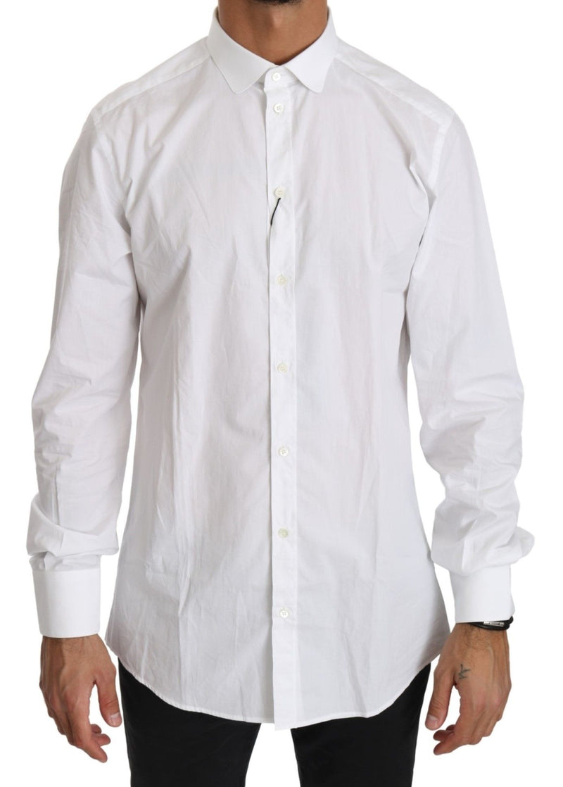 Elegante camicia in fitta in oro in cotone bianco