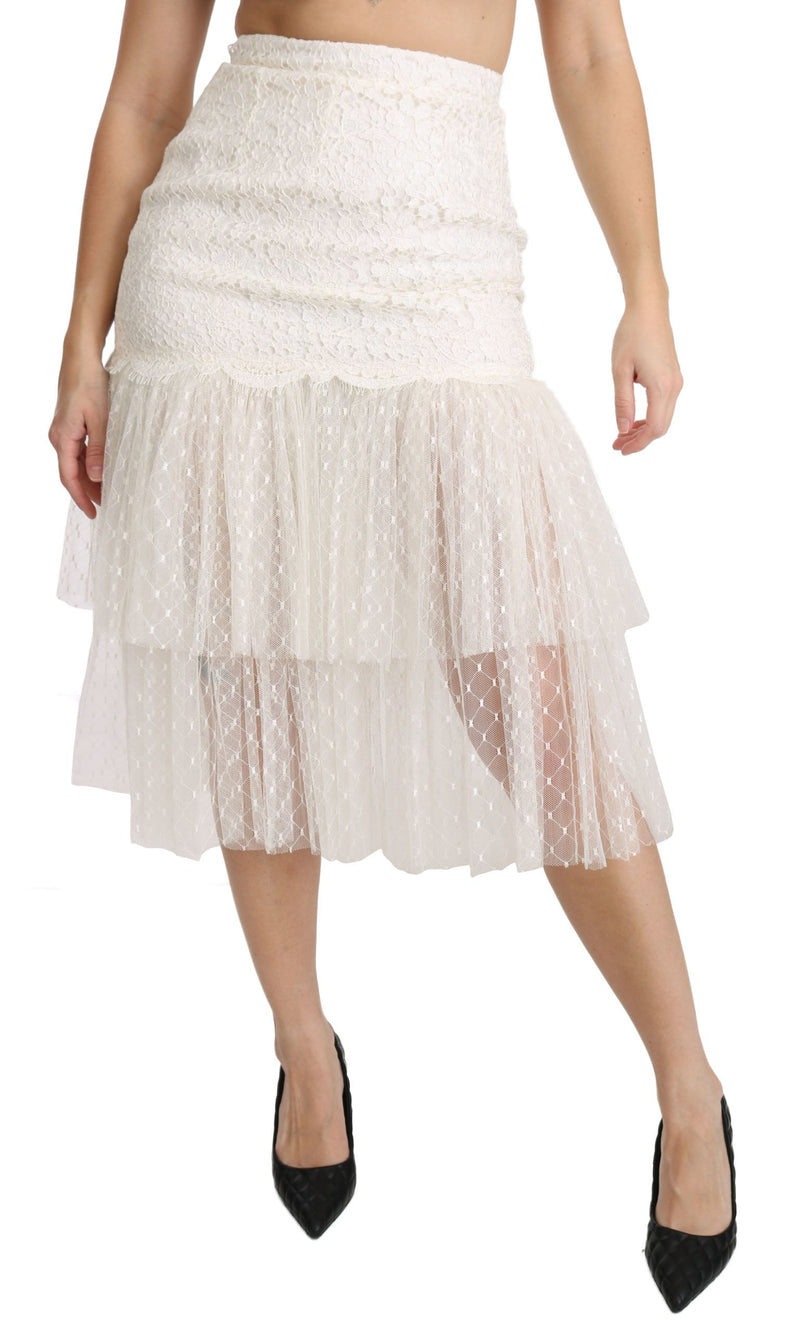 Elegant White Lace High-Waist Skirt