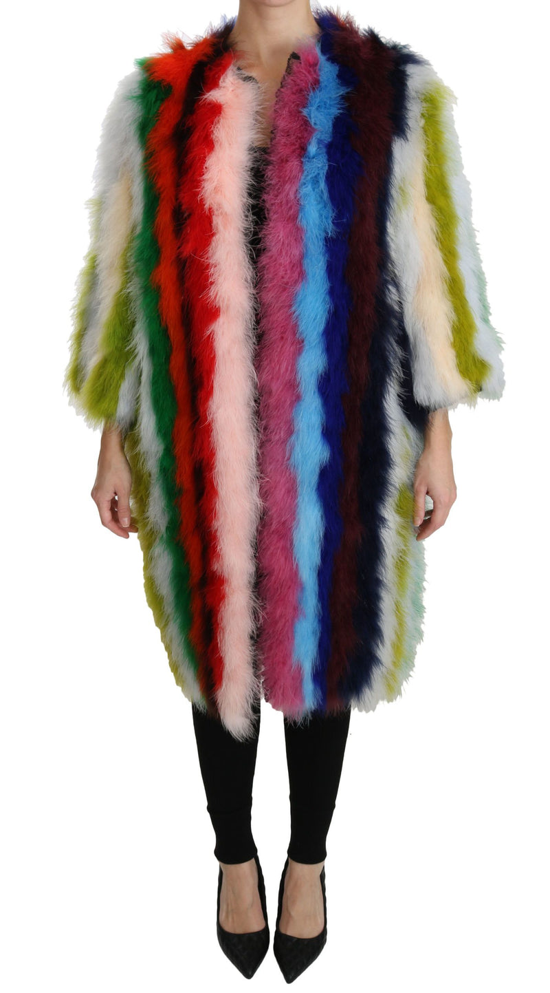 Elegant Multicolor Feather Long Coat Jacket