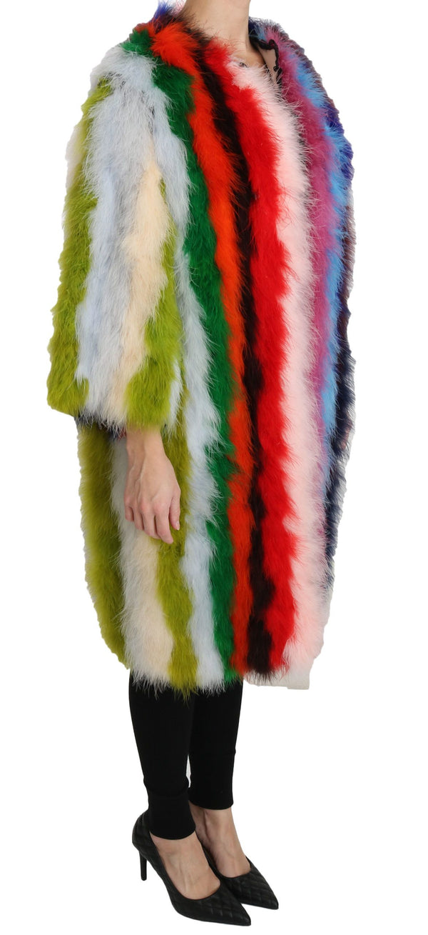 Elegante chaqueta de abrigo largo de plumas multicolor