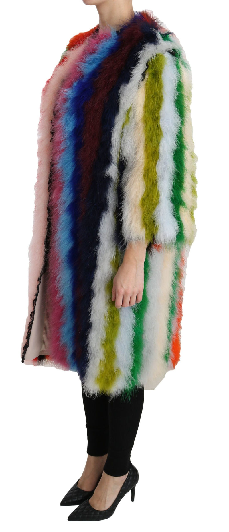 Elegant Multicolor Feather Long Coat Jacket