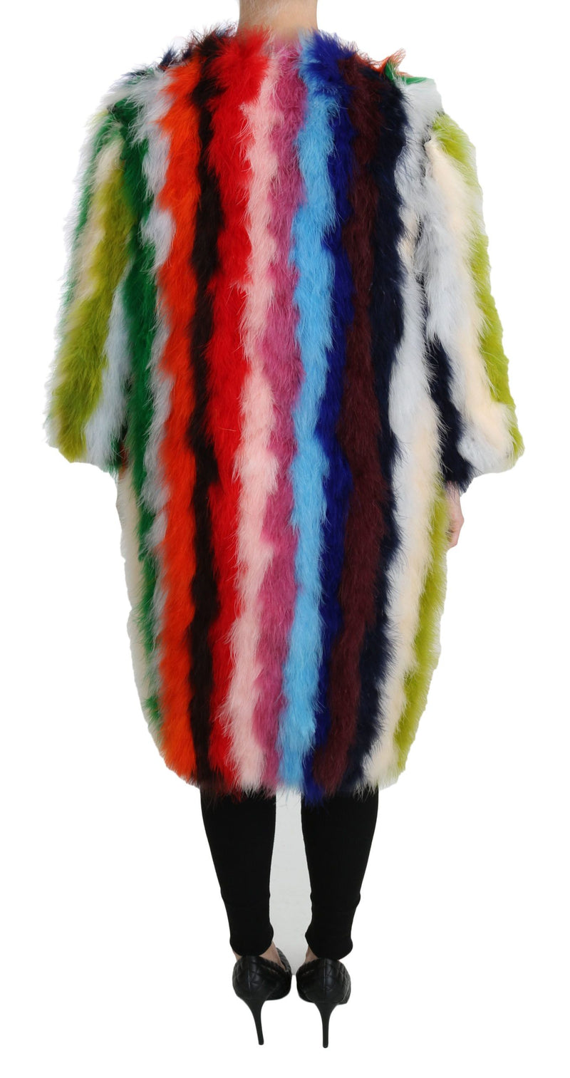 Elegante chaqueta de abrigo largo de plumas multicolor