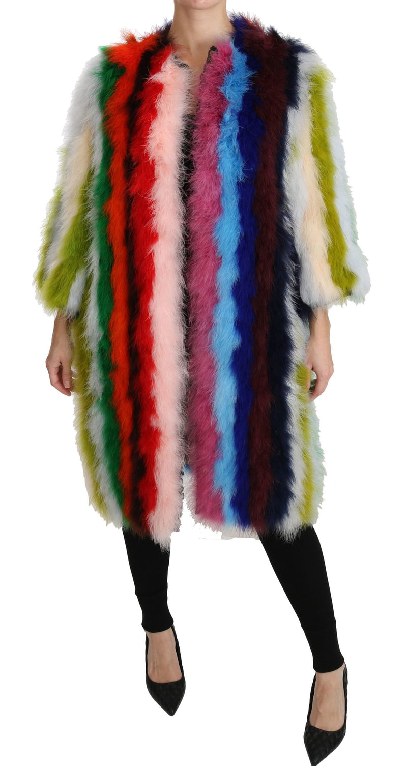 Elegante chaqueta de abrigo largo de plumas multicolor