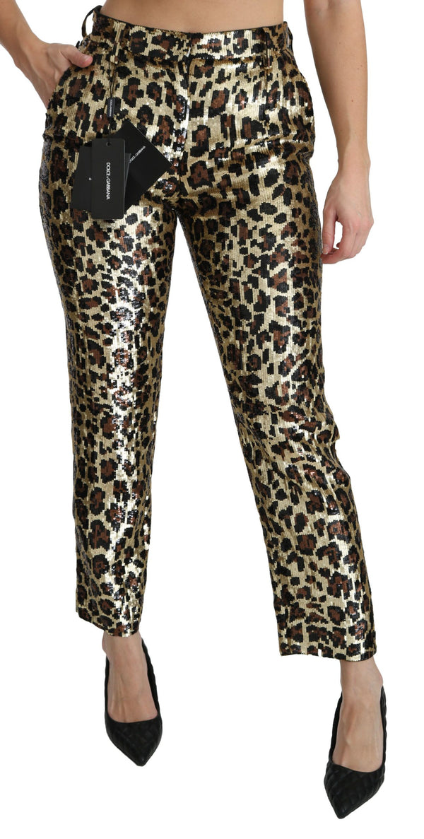 Schicke Paillettenhosen mit hoher Taille Leopard