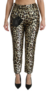 Schicke Paillettenhosen mit hoher Taille Leopard