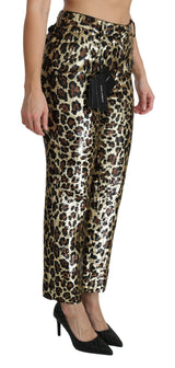 Pantaloni di paillettes al leopardo ad alta vita chic