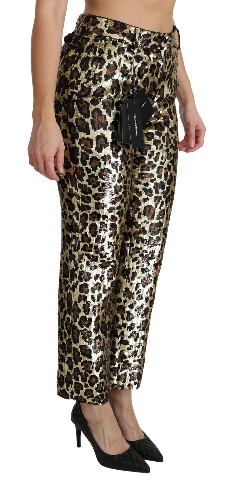 Pantalones de lentejuelas de leopardo de cintura alta y elegantes