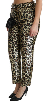 Pantalones de lentejuelas de leopardo de cintura alta y elegantes