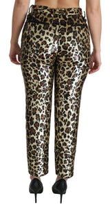 Pantaloni di paillettes al leopardo ad alta vita chic