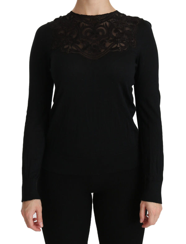 Blusa in pizzo nero elegante in miscela di seta