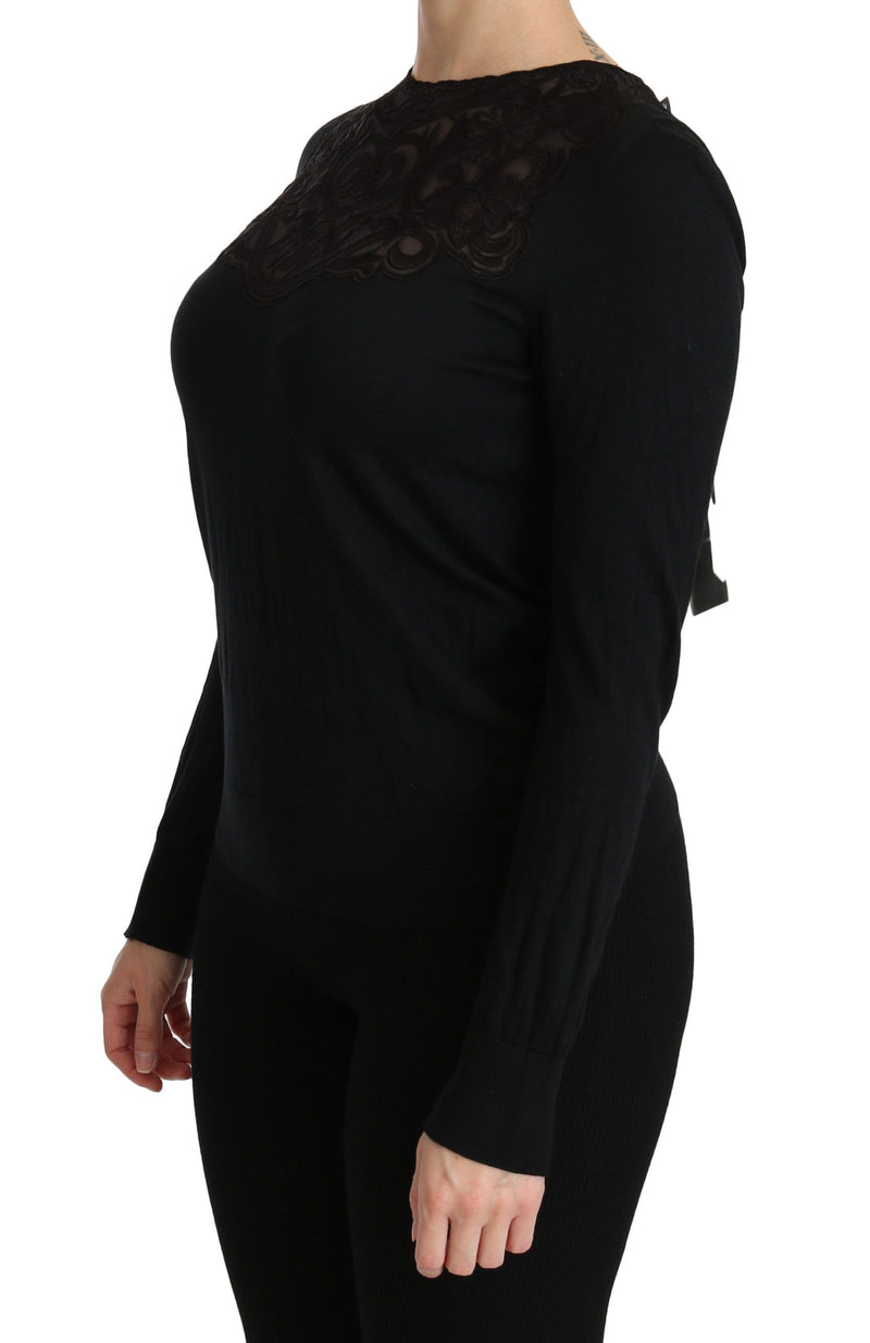 Blusa in pizzo nero elegante in miscela di seta