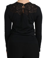 Blusa in pizzo nero elegante in miscela di seta