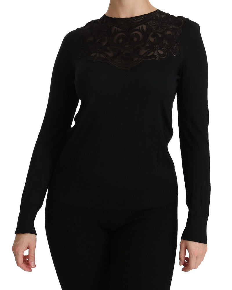 Blusa in pizzo nero elegante in miscela di seta