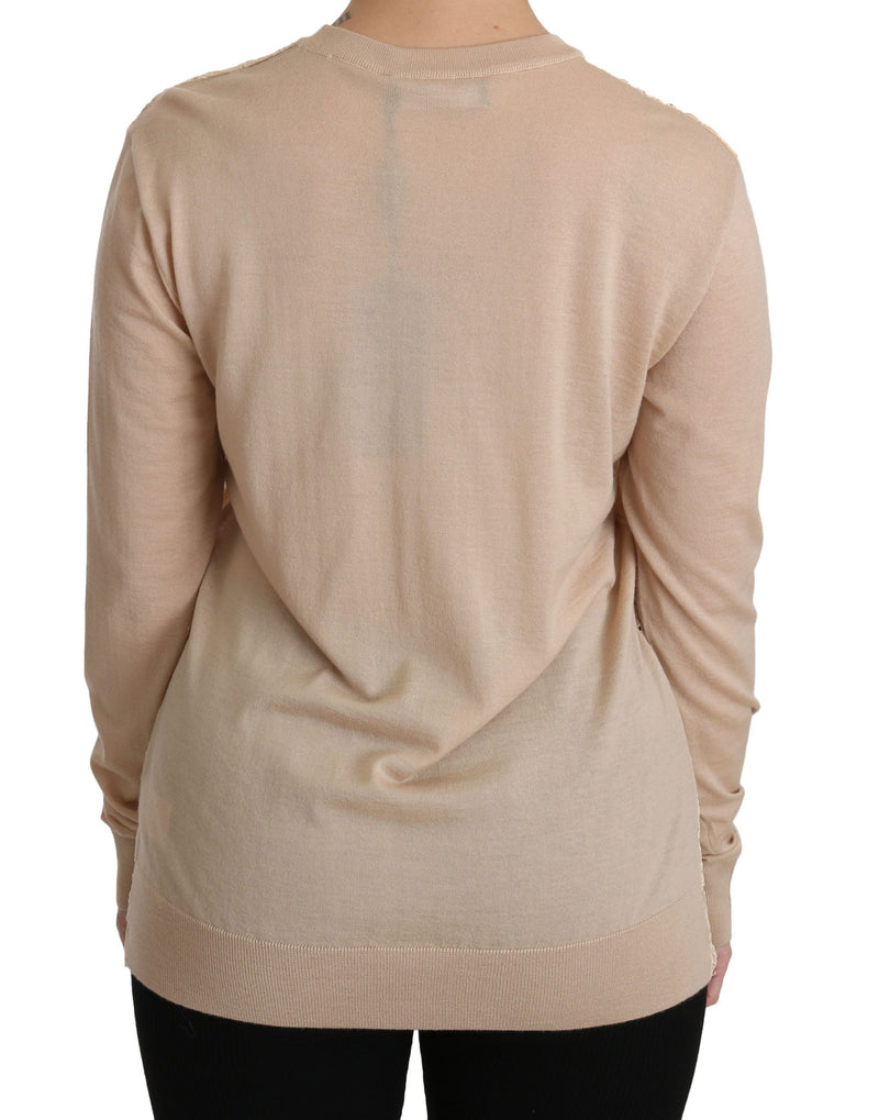 Elegante blusa del cuello de la tripulación de la tripulación beige