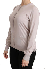 Seidenmischung rosa Crew Neck -Strickjacke