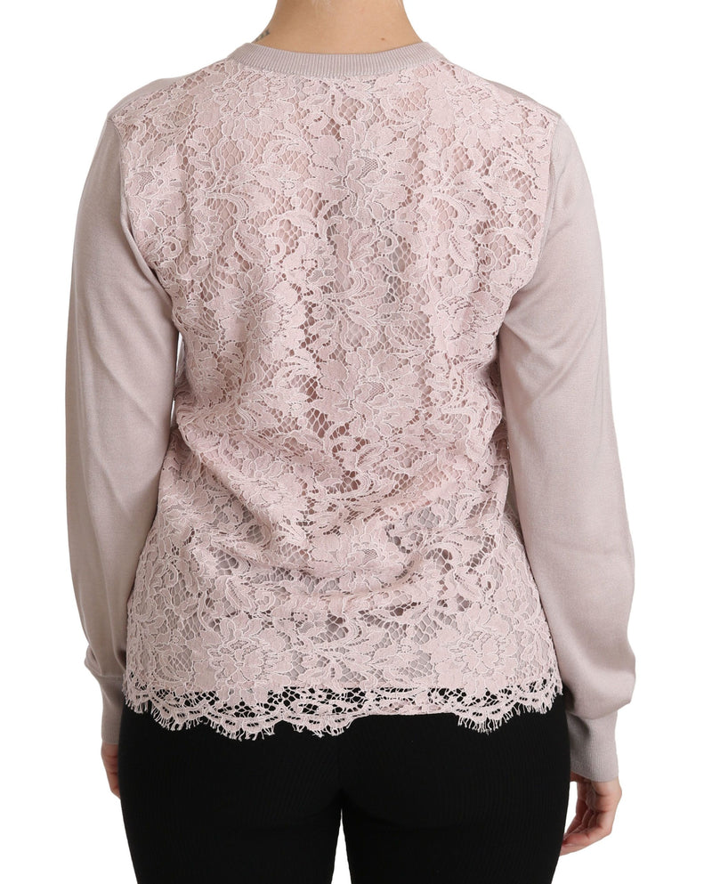 Seidenmischung rosa Crew Neck -Strickjacke