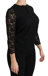 Elegant Black en dentelle Crew Neck Wrous