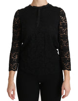 Elegant Black en dentelle Crew Neck Wrous